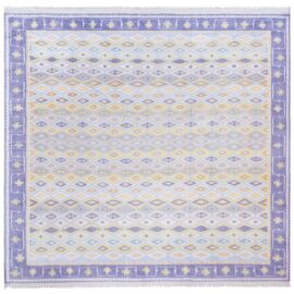 Vintage Indian Dhurrie Geometric Light Gray Flatweave Cotton Carpet BB9130
