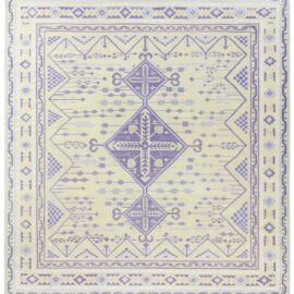 Vintage Indian Dhurrie Geometric Pale Sand With Lavender Flatweave Cotton Rug BB9140