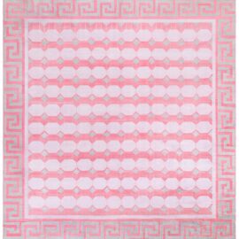 Mid-Century Indian Dhurrie Geometric Pink Flatweave Cotton Rug Greek Key BB9131