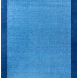 Serene Mid-Century Indian Dhurrie Light Blue With Navy Blue Flatweave Cotton Rug BB9136