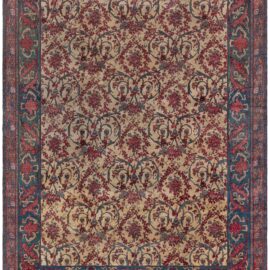 Antique Bidjar Allover Floral Cream Beige Hand-Knotted Wool Rug – Circa 1900 BB9186