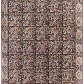 Traditional Antique-Inspired Bessarabian Allover Floral Scrollwork Light Beige Flatweave Rug “Scrollvine” N13043