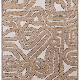 Abstract Contemporary Fluid Band Cream Beige Handmade Wool Carpet “Gildrift” N13056