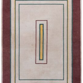 Vintage French Art Deco Cream Hand-Knotted Wool Rug BB9189