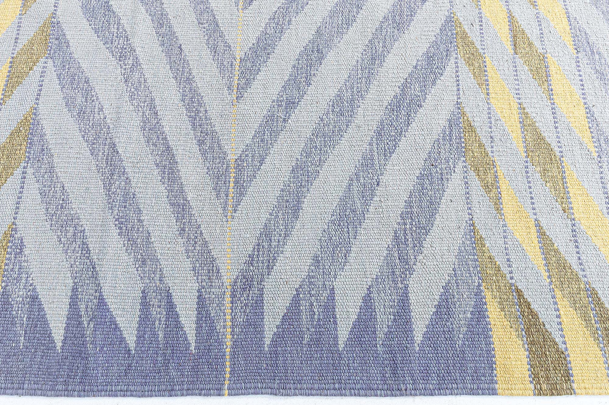Scandinavian Flatweave Chevron Wool Rug In Light Blue “Sagitta” N13060 Scandinavian Flatweave Chevron Wool Rug In Light Blue “Sagitta” N13060