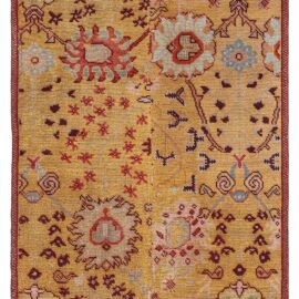 Antique Oushak Allover Floral Yellow Hand-Knotted Runner – Circa 1900 (Size Adjusted) BB9211