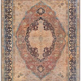 Mohtashem Kashan Persian Antique Medallion Floral Light Beige Hand-Knotted Rug – Circa 1880 BB9204