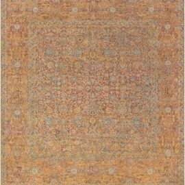 Antique Kirman Allover Floral Warm Tan Hand-Knotted Wool Carpet – Circa 1900 Persian Rug BB9197