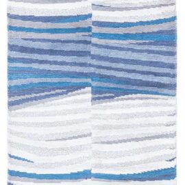 Modern Striped Light Blue Hand-Knotted Wool Runner “Kymata” (Size adjusted) N13067