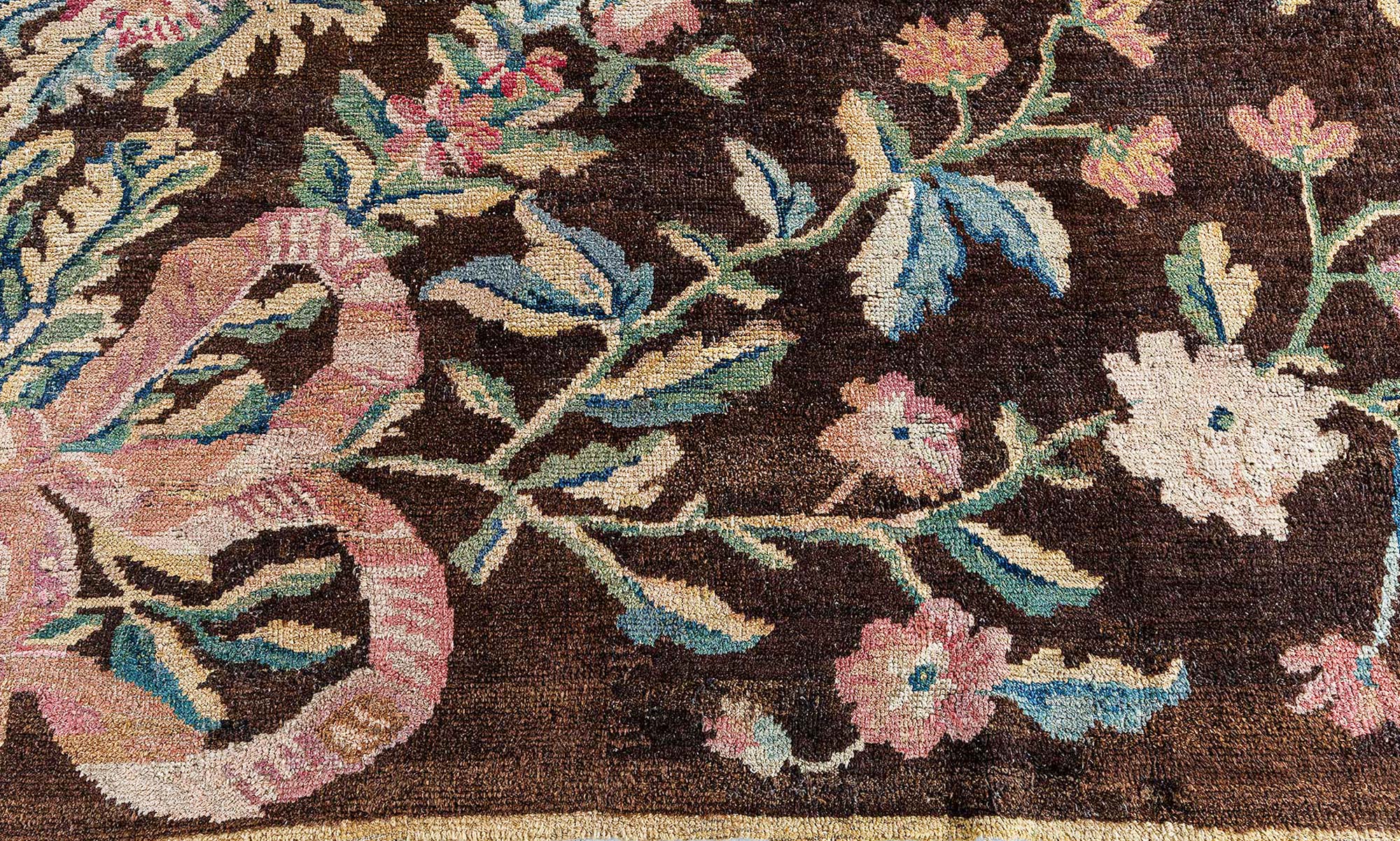 Savonnerie Antique Allover Floral Dark Brown Hand-Knotted Wool Carpet – Circa 1800 (Size Adjusted) BB9202 Savonnerie Antique Allover Floral Dark Brown Hand-Knotted Wool Carpet – Circa 1800 (Size Adjusted) BB9202