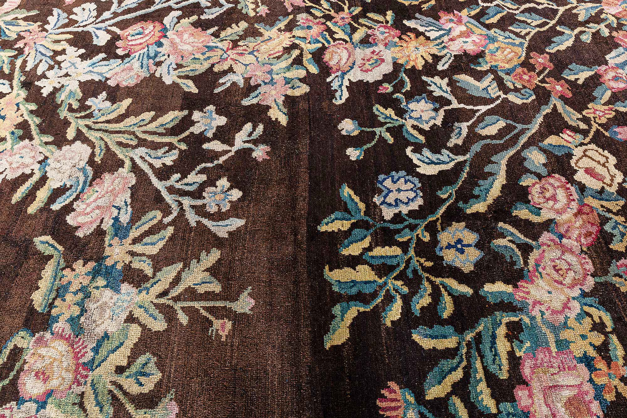 Savonnerie Antique Allover Floral Dark Brown Hand-Knotted Wool Carpet – Circa 1800 (Size Adjusted) BB9202 Savonnerie Antique Allover Floral Dark Brown Hand-Knotted Wool Carpet – Circa 1800 (Size Adjusted) BB9202