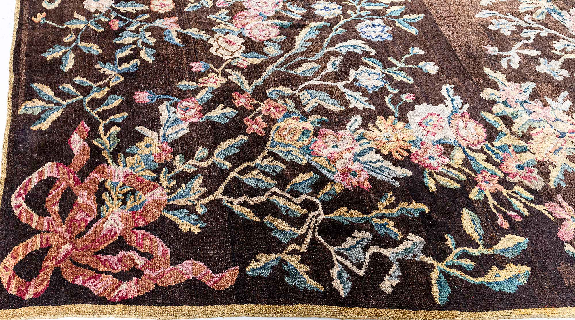 Savonnerie Antique Allover Floral Dark Brown Hand-Knotted Wool Carpet – Circa 1800 (Size Adjusted) BB9202 Savonnerie Antique Allover Floral Dark Brown Hand-Knotted Wool Carpet – Circa 1800 (Size Adjusted) BB9202