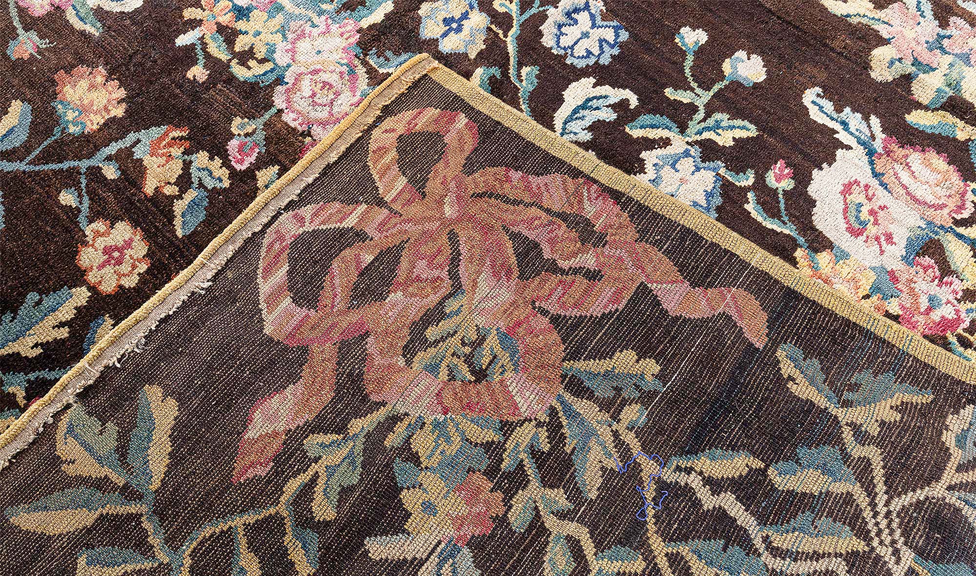 Savonnerie Antique Allover Floral Dark Brown Hand-Knotted Wool Carpet – Circa 1800 (Size Adjusted) BB9202 Savonnerie Antique Allover Floral Dark Brown Hand-Knotted Wool Carpet – Circa 1800 (Size Adjusted) BB9202