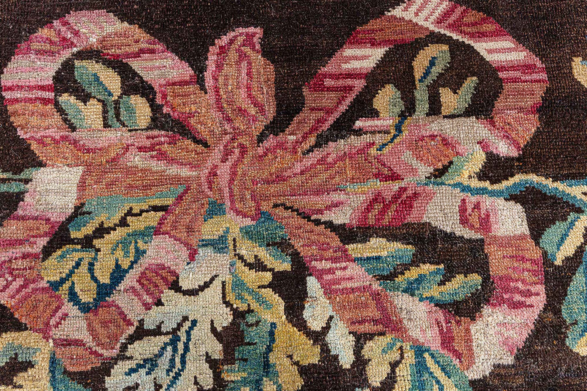 Savonnerie Antique Allover Floral Dark Brown Hand-Knotted Wool Carpet – Circa 1800 (Size Adjusted) BB9202 Savonnerie Antique Allover Floral Dark Brown Hand-Knotted Wool Carpet – Circa 1800 (Size Adjusted) BB9202
