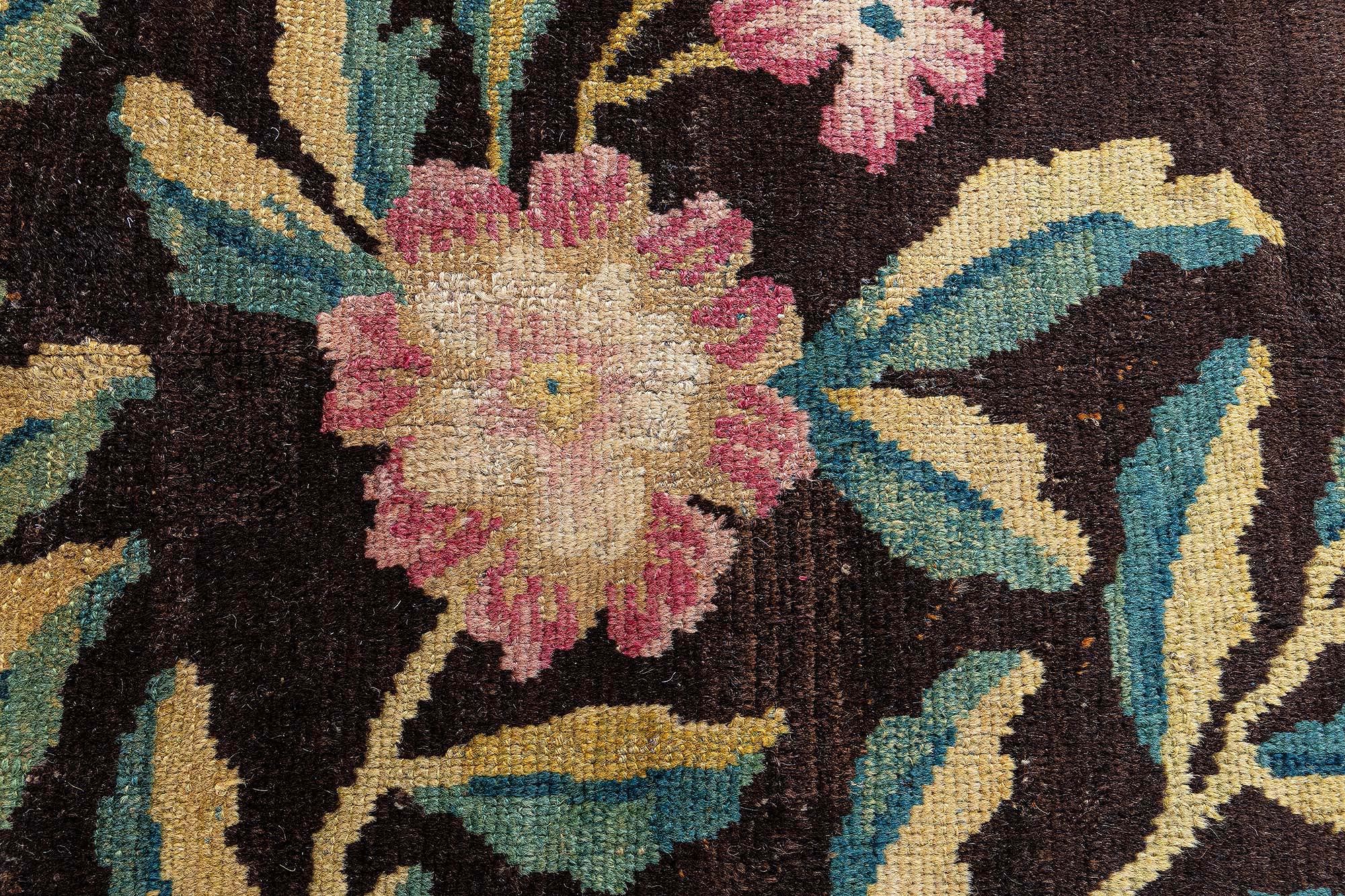 Savonnerie Antique Allover Floral Dark Brown Hand-Knotted Wool Carpet – Circa 1800 (Size Adjusted) BB9202 Savonnerie Antique Allover Floral Dark Brown Hand-Knotted Wool Carpet – Circa 1800 (Size Adjusted) BB9202