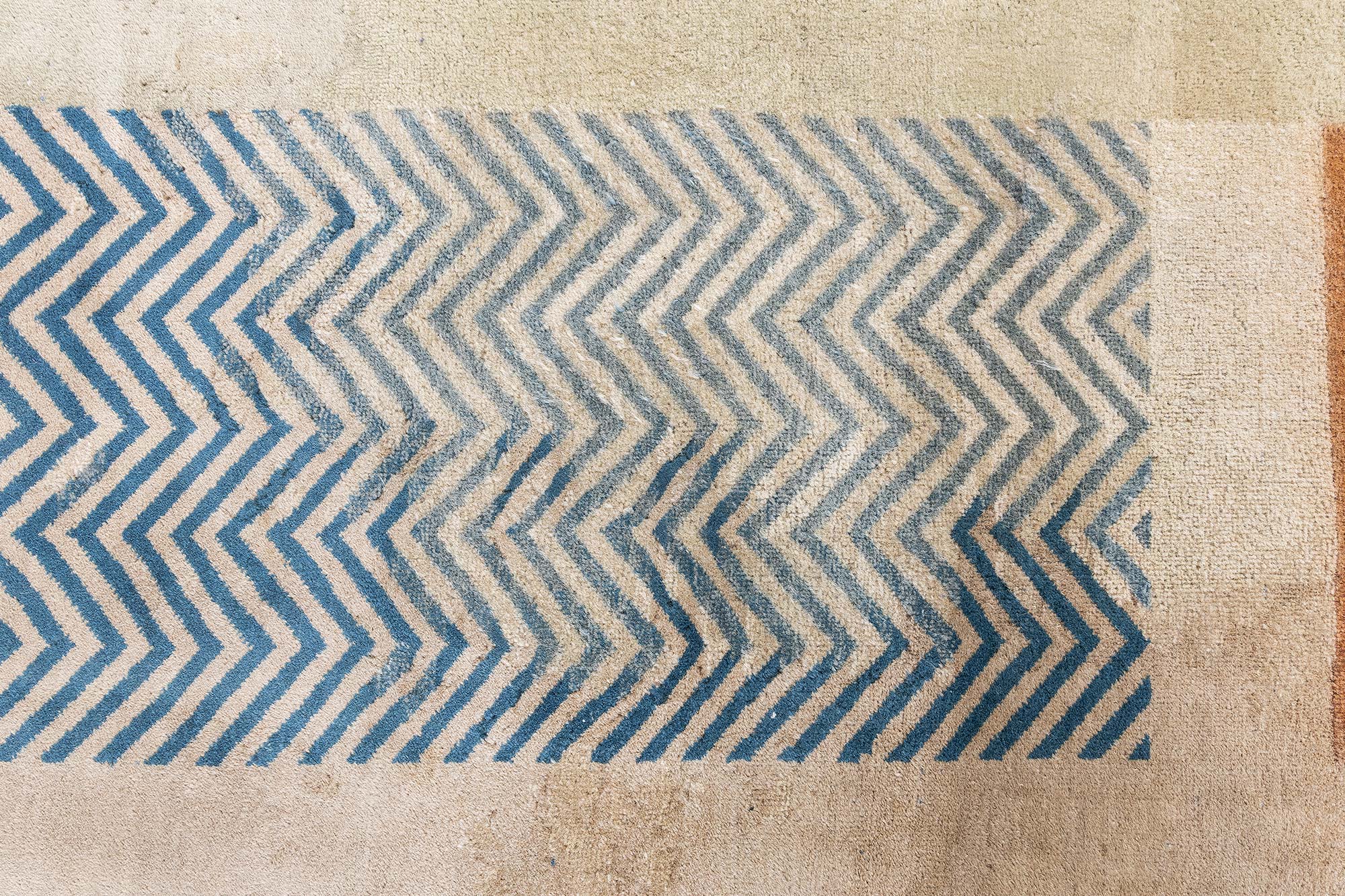 Vintage Indian Art Deco Geometric Oversized Light Beige Hand-Knotted Wool Rug BB9217 Vintage Indian Art Deco Geometric Oversized Light Beige Hand-Knotted Wool Rug BB9217