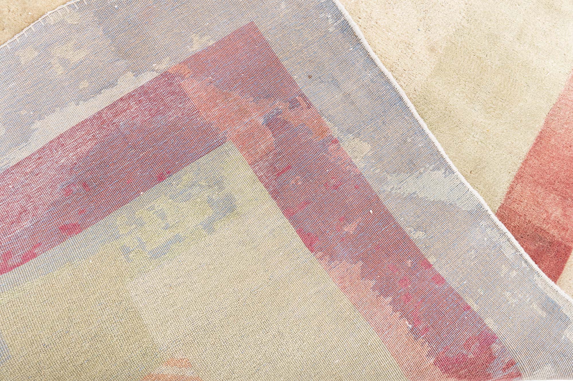 Vintage Indian Art Deco Geometric Oversized Light Beige Hand-Knotted Wool Rug BB9217 Vintage Indian Art Deco Geometric Oversized Light Beige Hand-Knotted Wool Rug BB9217