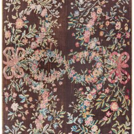 Savonnerie Antique Allover Floral Dark Brown Hand-Knotted Wool Carpet – Circa 1800 (Size Adjusted) BB9202
