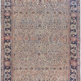 Antique Kashan Floral Allover Light Blue Hand-Knotted Wool Rug – Circa 1900 BB9213