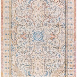 Antique Tabriz Medallion Light Beige Hand-Knotted Wool Rug – Circa 1920 BB9207
