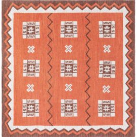 Scandinavian Flatweave Geometric Coral Handmade Wool Carpet “Cinnabar” N13062