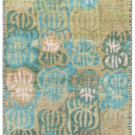Scandinavian Hand-Knotted Circular Sage Handmade Wool Rug “Shou” N13065