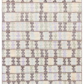 Scandinavian Geometric Stepped-Cross Motif Light Beige Handmade Half Pile  Rug “Chakana” N13064