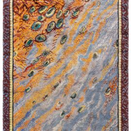 French Art Deco Vintage Abstract Slate Blue Hand-Knotted Wool Rug BB9216