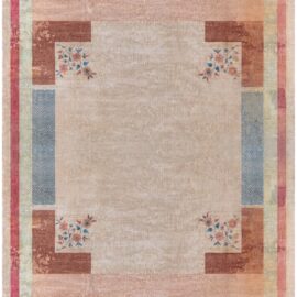 Vintage Indian Art Deco Geometric Oversized Light Beige Hand-Knotted Wool Rug BB9217