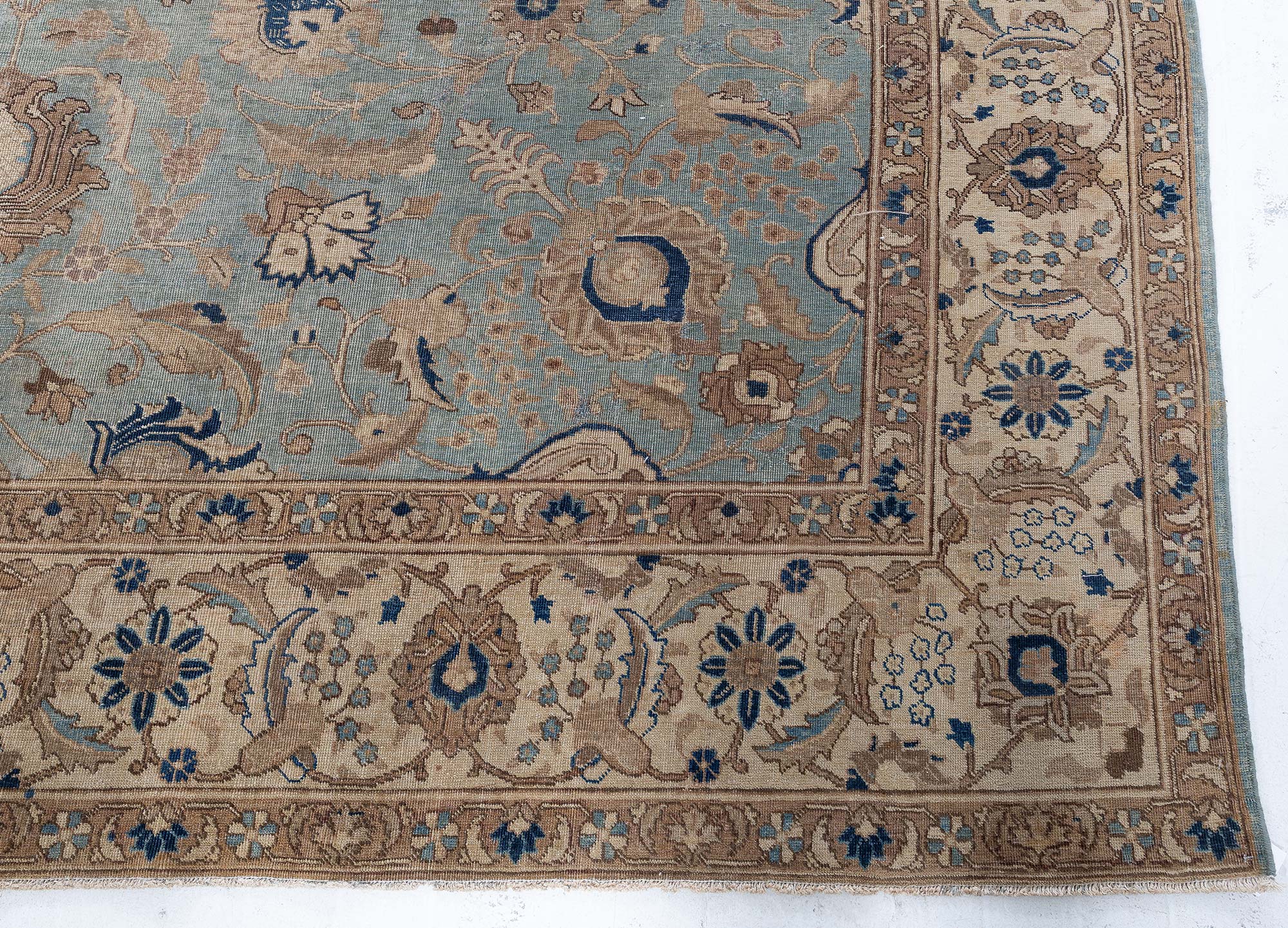 Antique Tabriz Floral Allover Light Blue Hand-Knotted Rug BB9225 Antique Tabriz Floral Allover Light Blue Hand-Knotted Rug BB9225