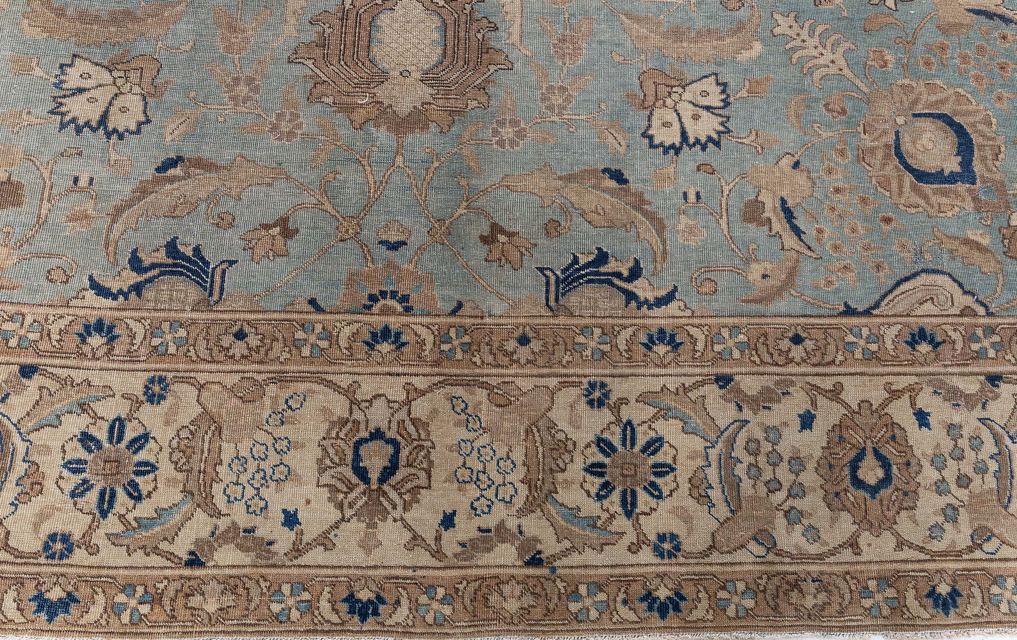 Antique Tabriz Floral Allover Light Blue Hand-Knotted Rug BB9225 Antique Tabriz Floral Allover Light Blue Hand-Knotted Rug BB9225