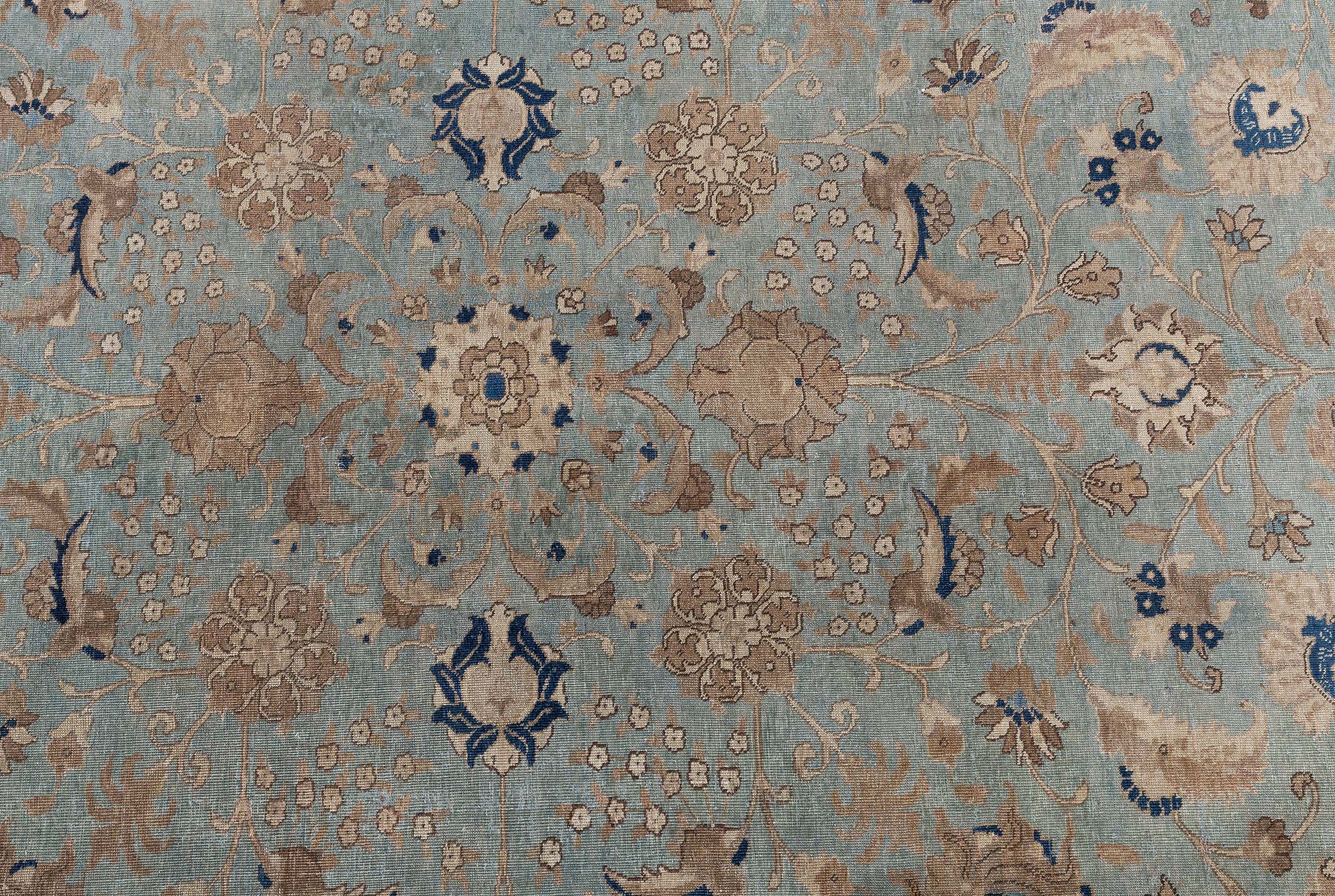 Antique Tabriz Floral Allover Light Blue Hand-Knotted Rug BB9225 Antique Tabriz Floral Allover Light Blue Hand-Knotted Rug BB9225