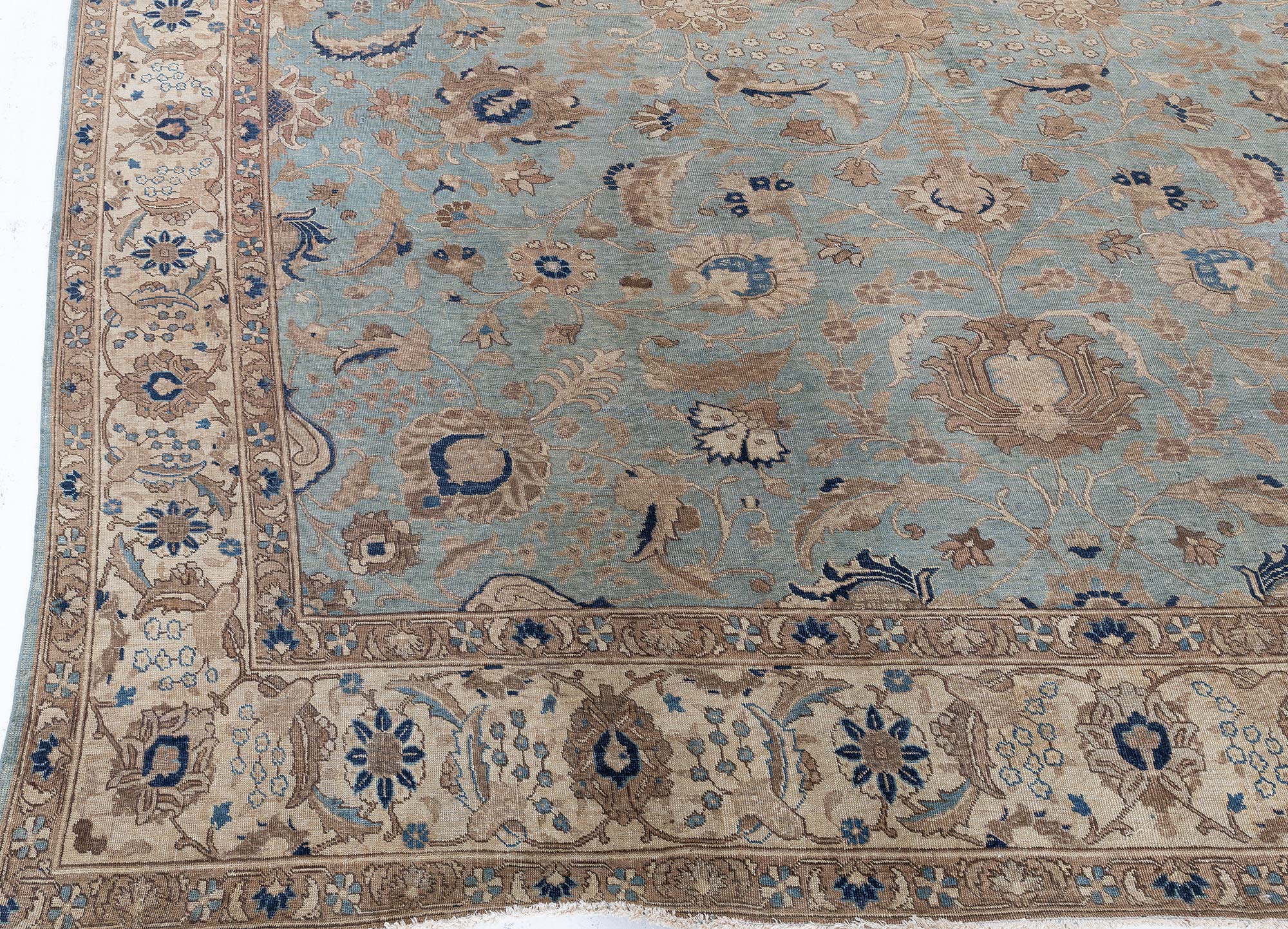 Antique Tabriz Floral Allover Light Blue Hand-Knotted Rug BB9225 Antique Tabriz Floral Allover Light Blue Hand-Knotted Rug BB9225
