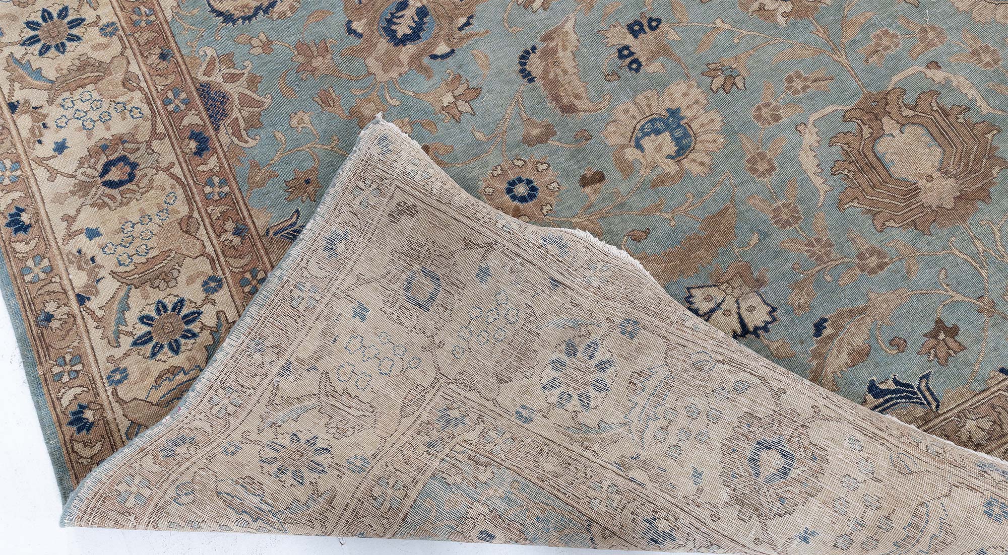 Antique Tabriz Floral Allover Light Blue Hand-Knotted Rug BB9225 Antique Tabriz Floral Allover Light Blue Hand-Knotted Rug BB9225