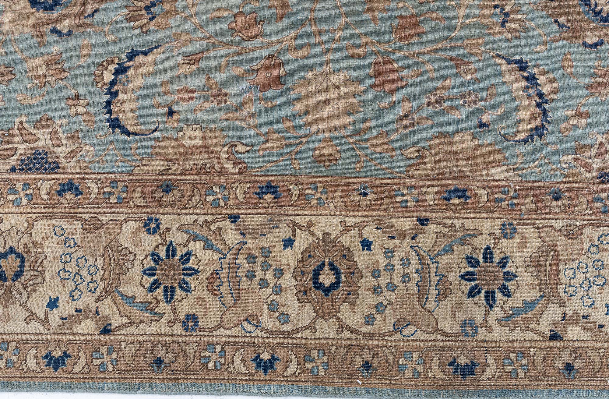 Antique Tabriz Floral Allover Light Blue Hand-Knotted Rug BB9225 Antique Tabriz Floral Allover Light Blue Hand-Knotted Rug BB9225