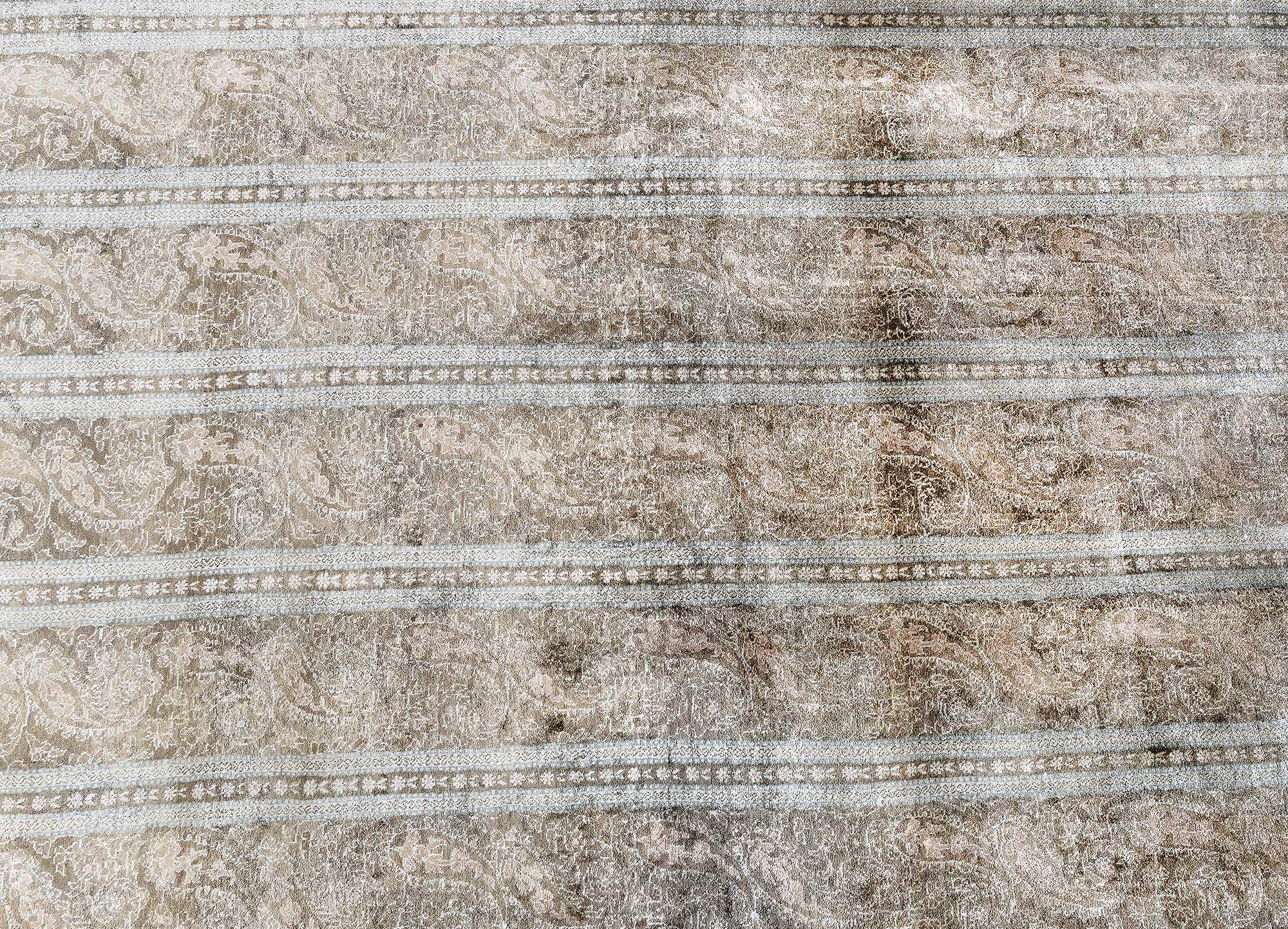 Vintage Tabriz Allover Light Beige Hand-Knotted Silk Rug BB9220 Vintage Tabriz Allover Light Beige Hand-Knotted Silk Rug BB9220