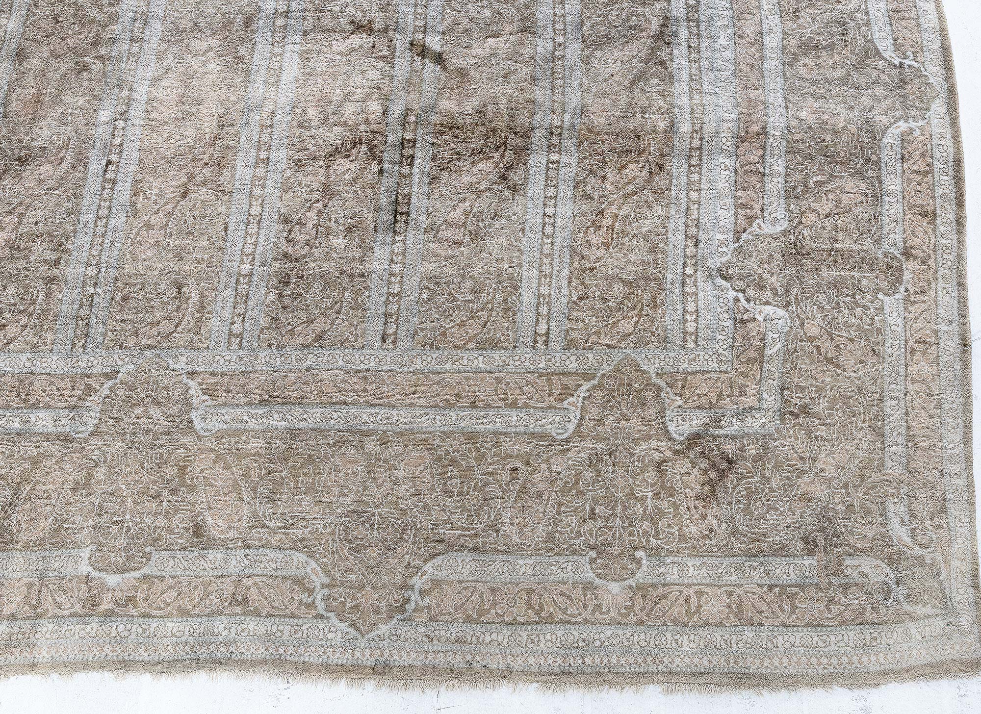 Vintage Tabriz Allover Light Beige Hand-Knotted Silk Rug BB9220 Vintage Tabriz Allover Light Beige Hand-Knotted Silk Rug BB9220
