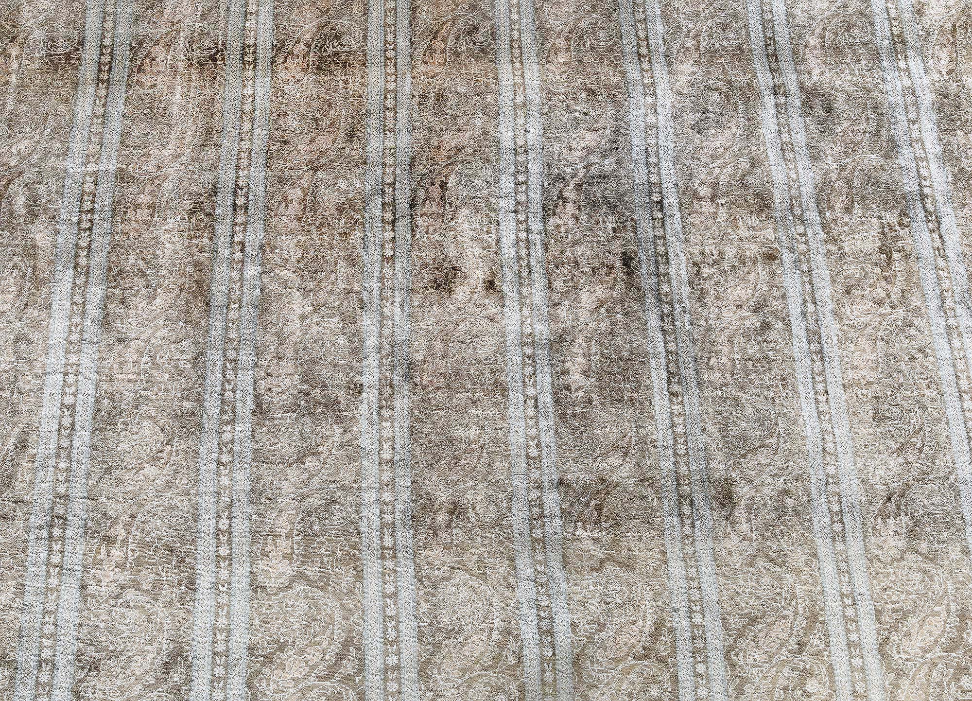 Vintage Tabriz Allover Light Beige Hand-Knotted Silk Rug BB9220 Vintage Tabriz Allover Light Beige Hand-Knotted Silk Rug BB9220