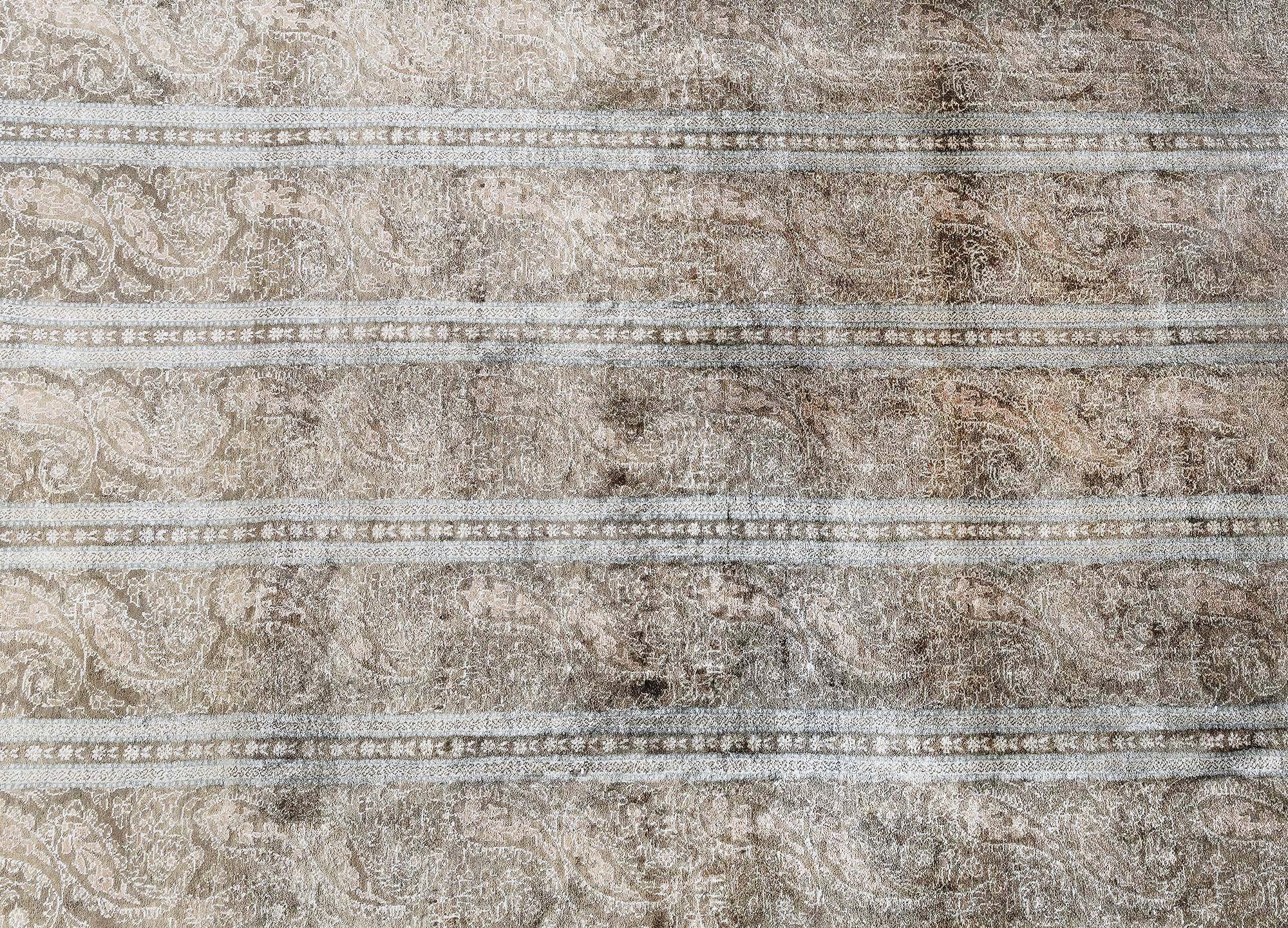 Vintage Tabriz Allover Light Beige Hand-Knotted Silk Rug BB9220 Vintage Tabriz Allover Light Beige Hand-Knotted Silk Rug BB9220
