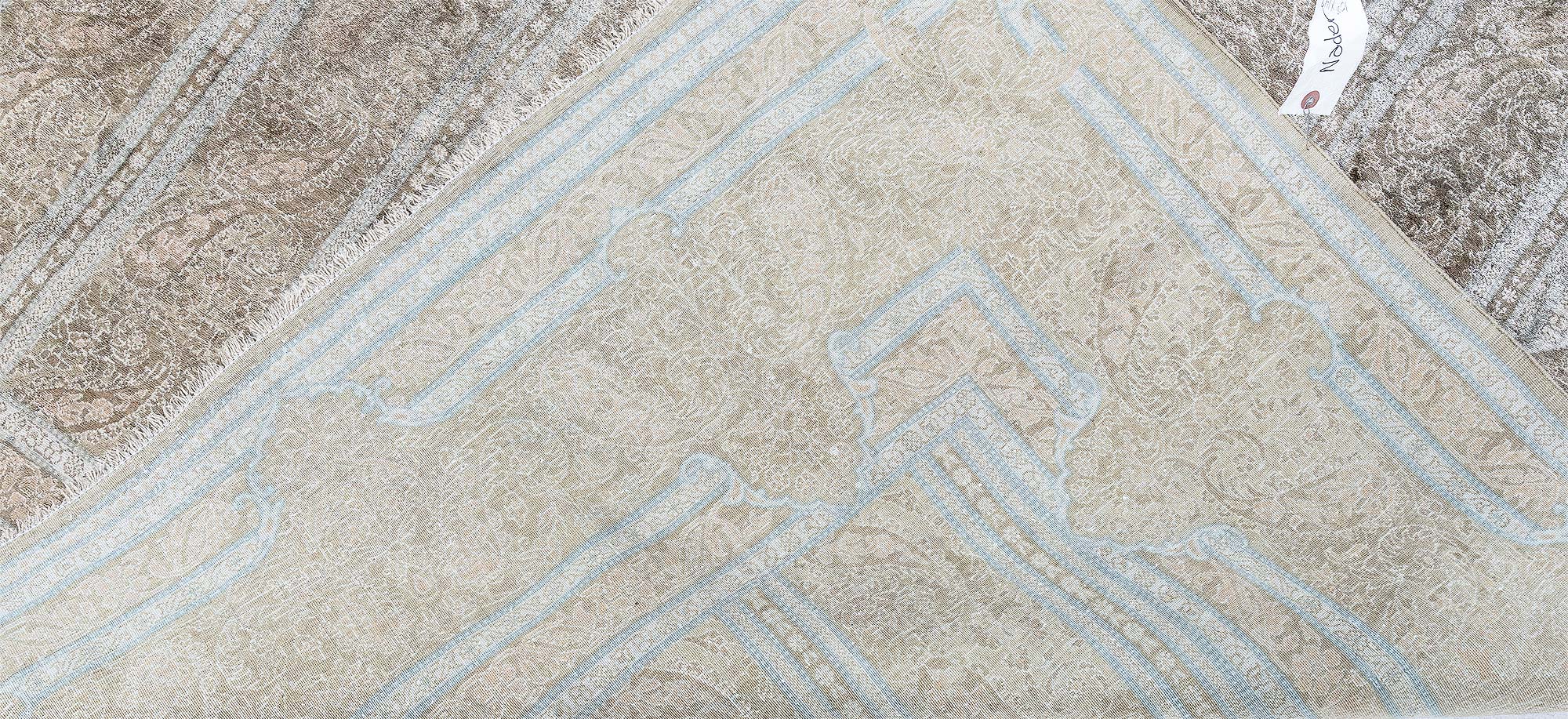 Vintage Tabriz Allover Light Beige Hand-Knotted Silk Rug BB9220 Vintage Tabriz Allover Light Beige Hand-Knotted Silk Rug BB9220