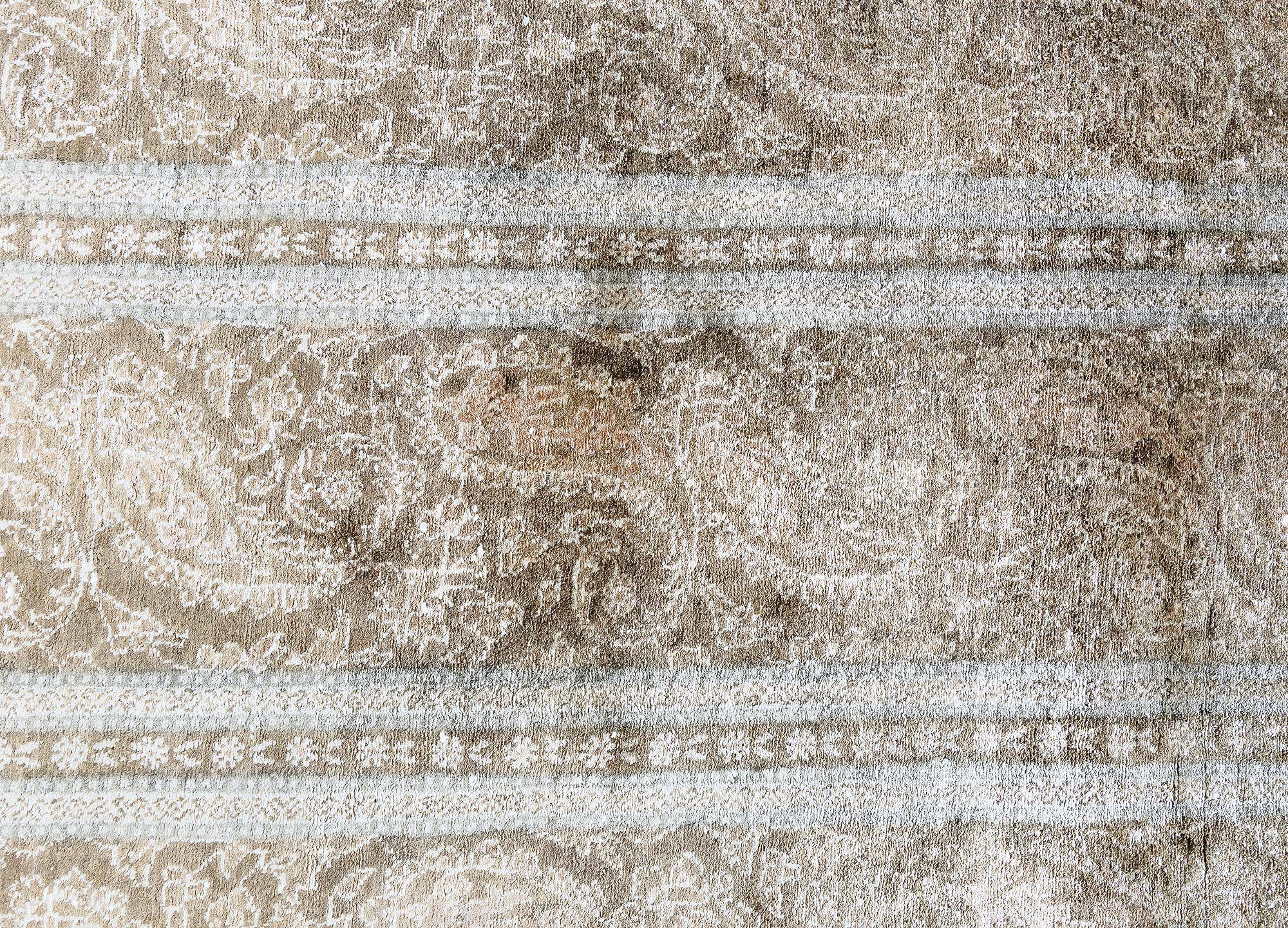 Vintage Tabriz Allover Light Beige Hand-Knotted Silk Rug BB9220 Vintage Tabriz Allover Light Beige Hand-Knotted Silk Rug BB9220