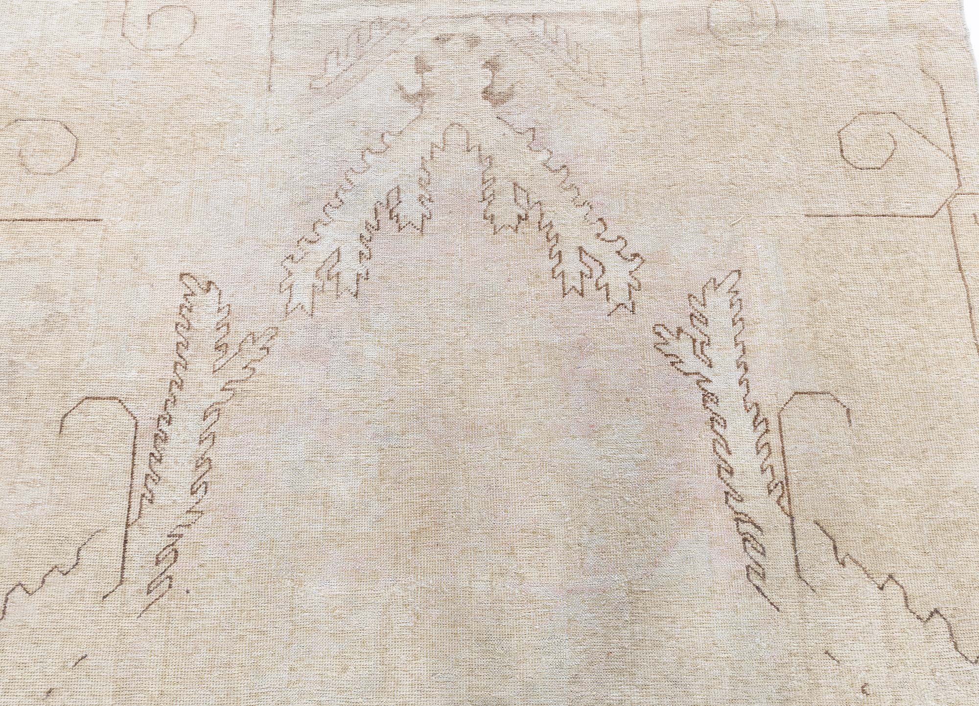 Khotan Vintage Light Beige Hand-Knotted Wool Rug BB9227 Khotan Vintage Light Beige Hand-Knotted Wool Rug BB9227