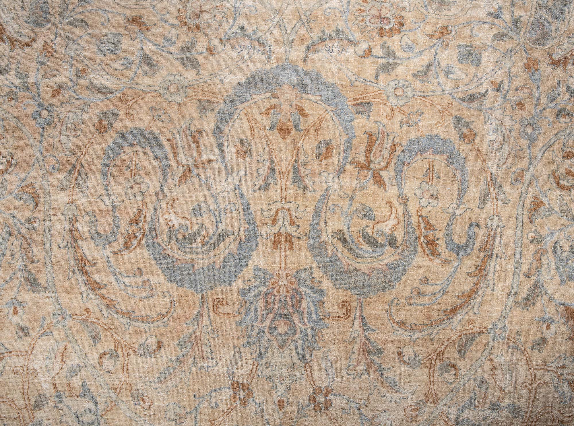 Antique Kirman Allover Oversized Light Beige Hand-Knotted Wool Rug BB9230 Antique Kirman Allover Oversized Light Beige Hand-Knotted Wool Rug BB9230