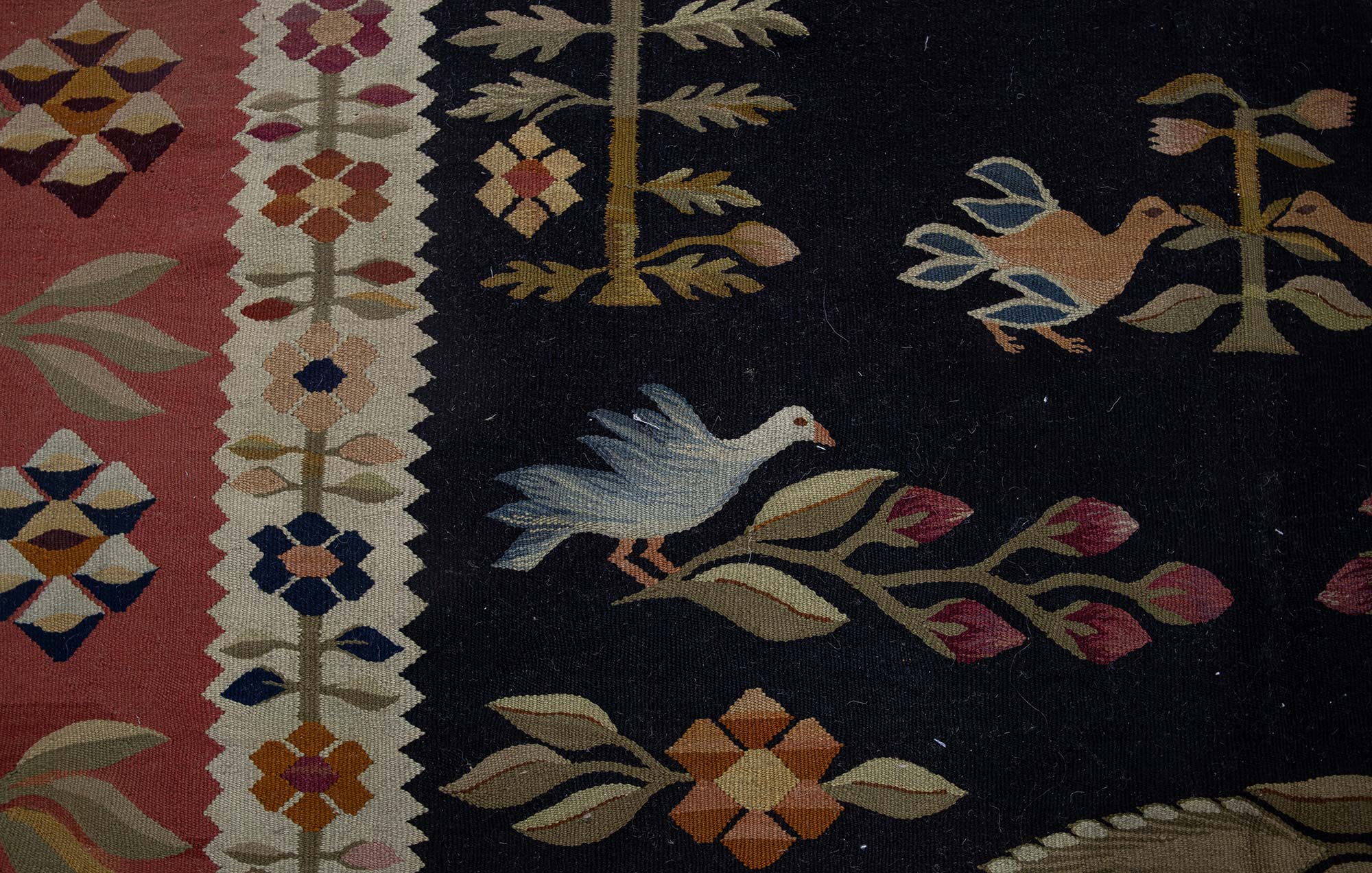 Vintage Geometric Charcoal Blue Flatweave Wool Kilim Rug BB9232 Vintage Geometric Charcoal Blue Flatweave Wool Kilim Rug BB9232