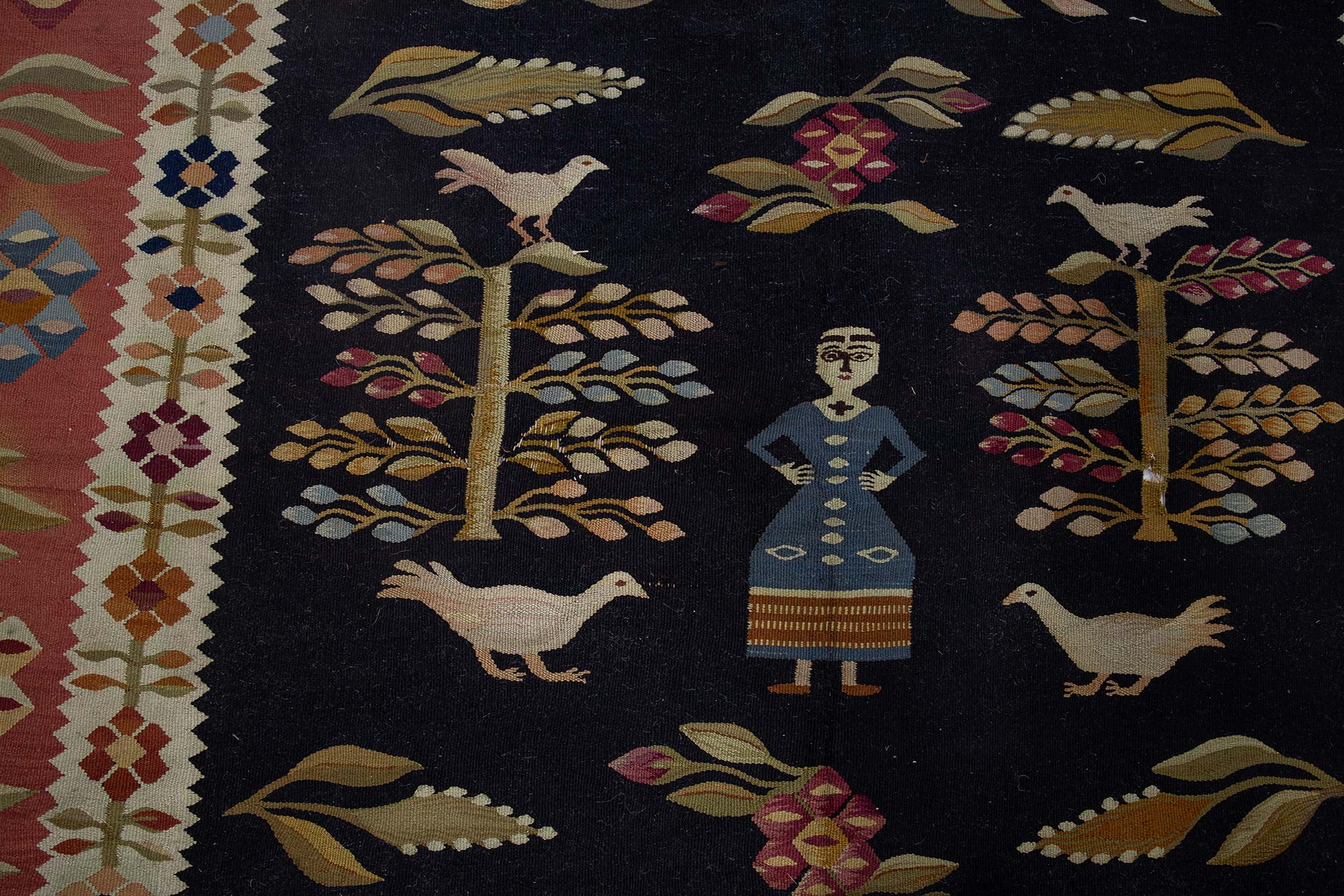 Vintage Geometric Charcoal Blue Flatweave Wool Kilim Rug BB9232 Vintage Geometric Charcoal Blue Flatweave Wool Kilim Rug BB9232