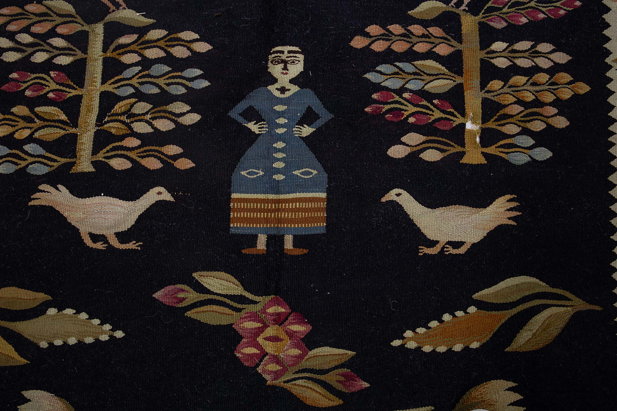 Vintage Geometric Charcoal Blue Flatweave Wool Kilim Rug BB9232 Vintage Geometric Charcoal Blue Flatweave Wool Kilim Rug BB9232