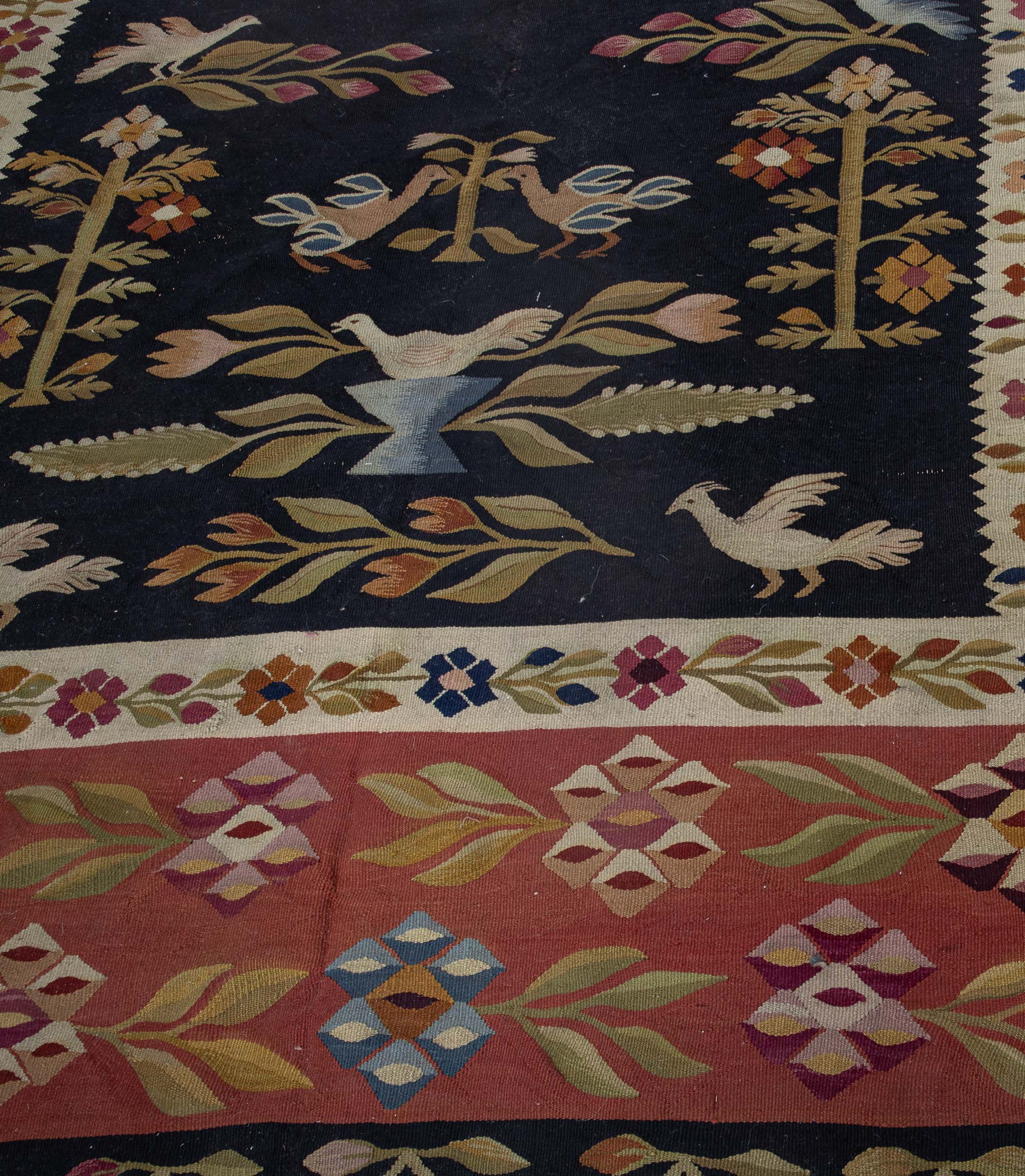 Vintage Geometric Charcoal Blue Flatweave Wool Kilim Rug BB9232 Vintage Geometric Charcoal Blue Flatweave Wool Kilim Rug BB9232