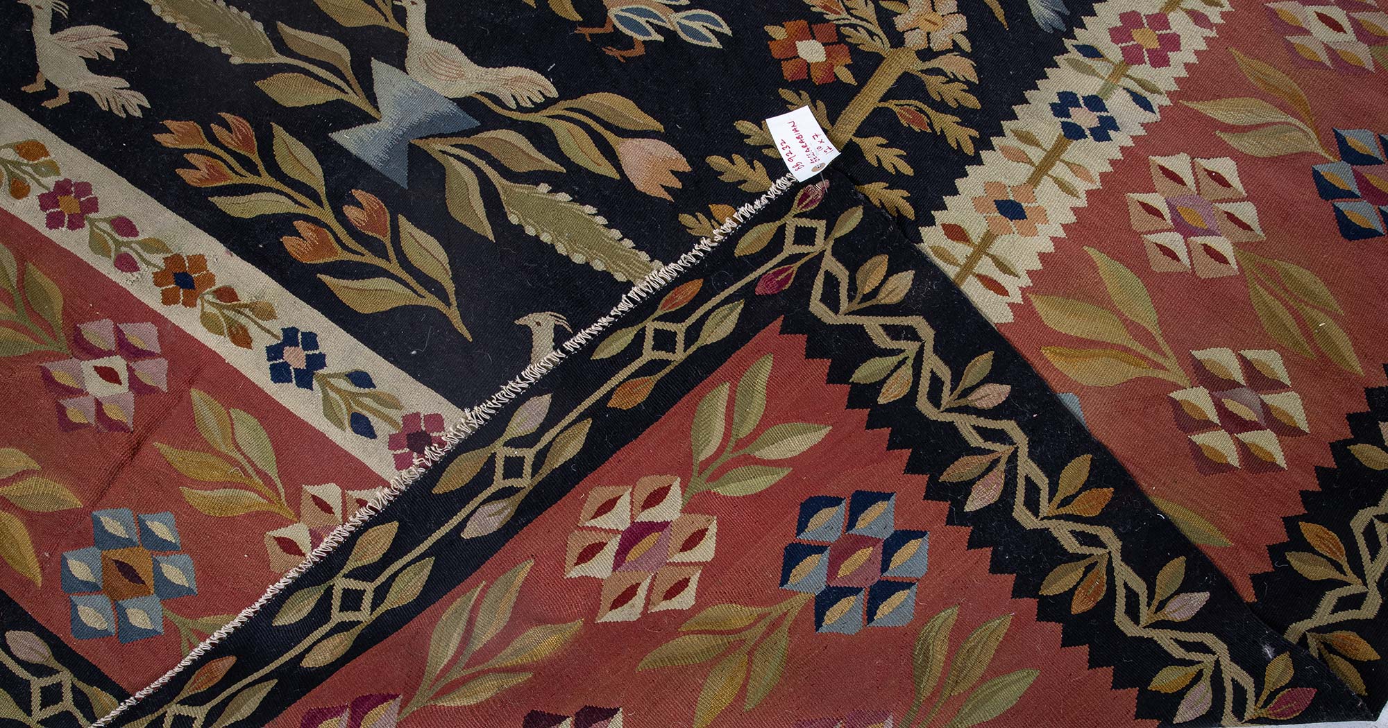 Vintage Geometric Charcoal Blue Flatweave Wool Kilim Rug BB9232 Vintage Geometric Charcoal Blue Flatweave Wool Kilim Rug BB9232