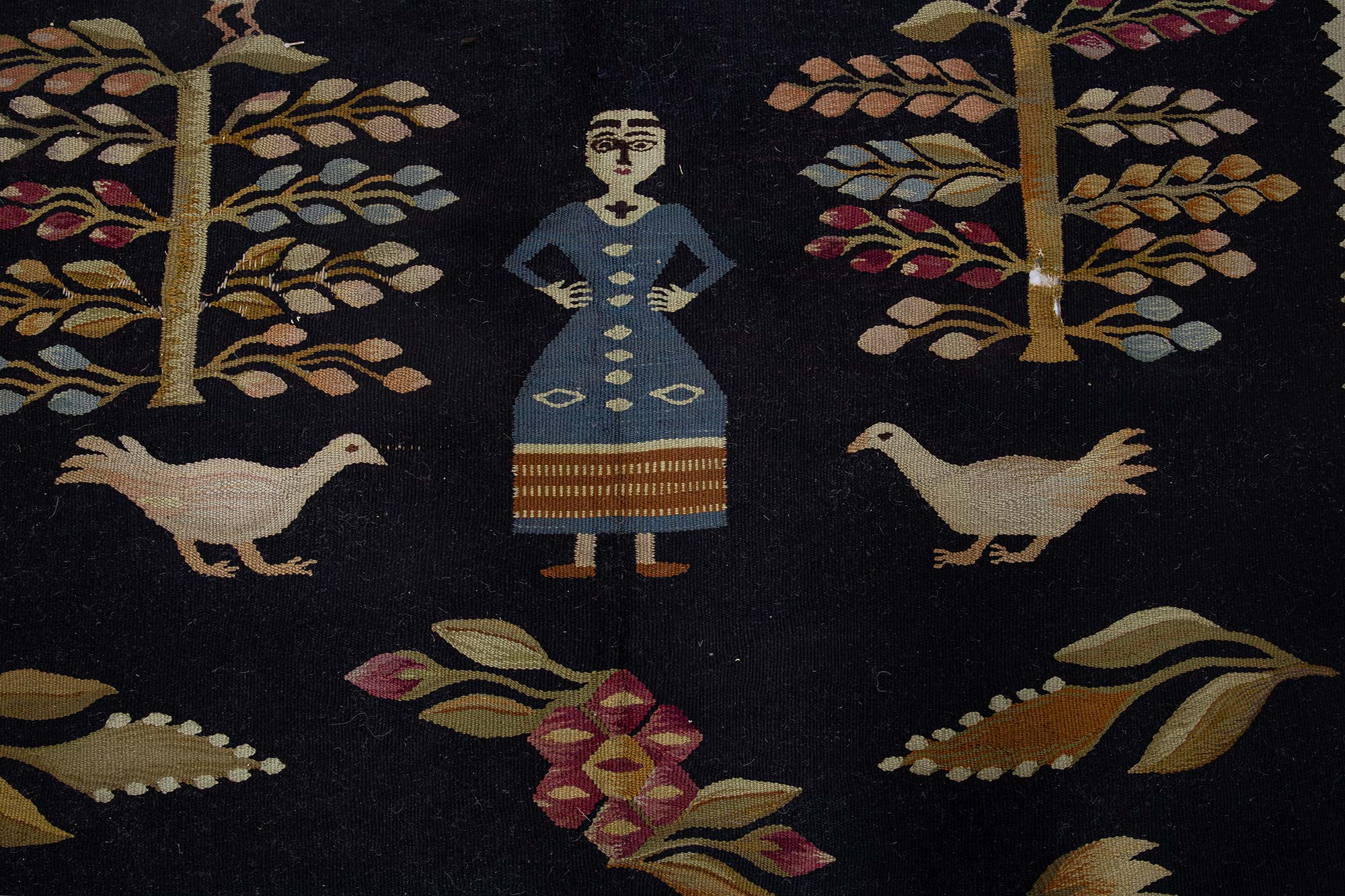 Vintage Geometric Charcoal Blue Flatweave Wool Kilim Rug BB9232 Vintage Geometric Charcoal Blue Flatweave Wool Kilim Rug BB9232