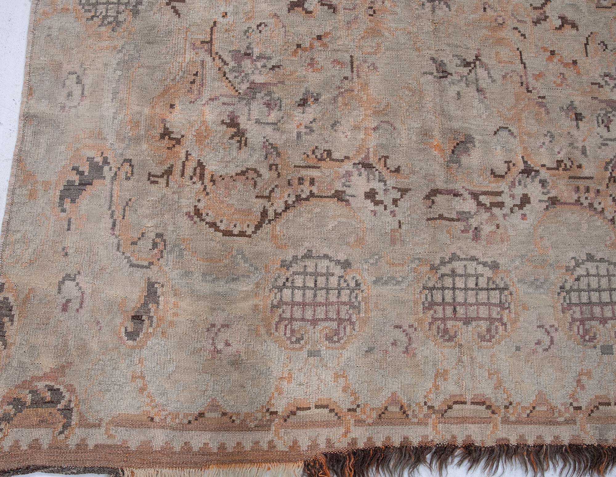 Bessarabian Antique Allover Floral Classic Taupe Flatweave Wool Rug BB9234 Bessarabian Antique Allover Floral Classic Taupe Flatweave Wool Rug BB9234